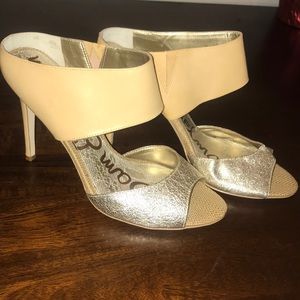 4 inch heels in a gorgeous gold and taupe color.